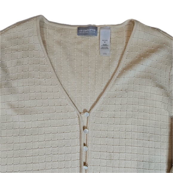 Liz Claiborne Cardigan Womens Petite Medium Silk Blend V Neck Button Sweater - Picture 3 of 6